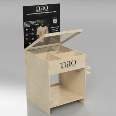 Présentoir en bois pour le chocolat en vrac Nao