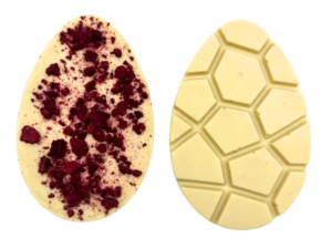 Tablette Pâques chocolat blanc éclats de framboises 90g